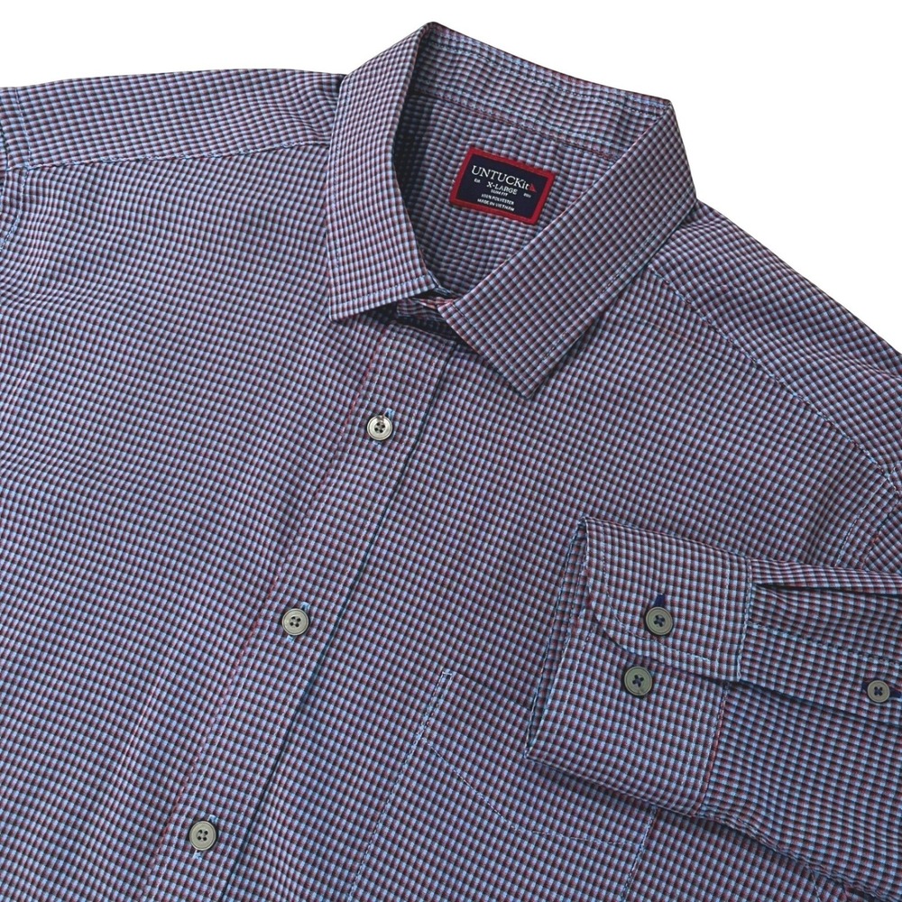 UNTUCKit Mens Symington Shirt XL Blue Red Micro Check Slim Fit LS Non-Iron 40947